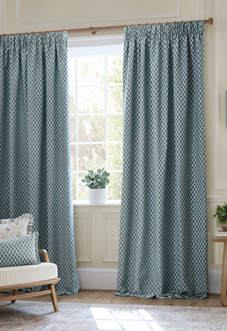 Hutton Pencil Pleat, Blue - Ready Made Curtains